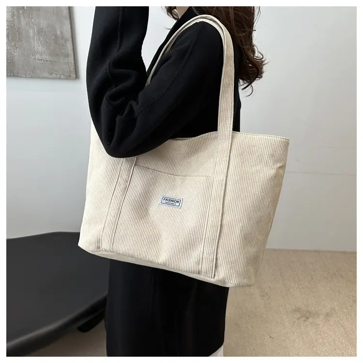 Large Capacity Corduroy Tote Bag Beige 2024 — feature 9