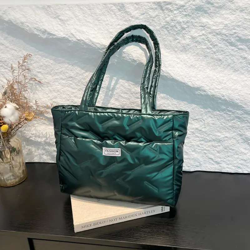 Black Padded Shoulder Bag Women Large Capacity Winter Commute - Image 8