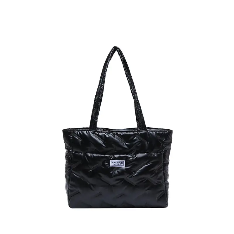 Black Padded Shoulder Bag Women Large Capacity Winter Commute - Image 9