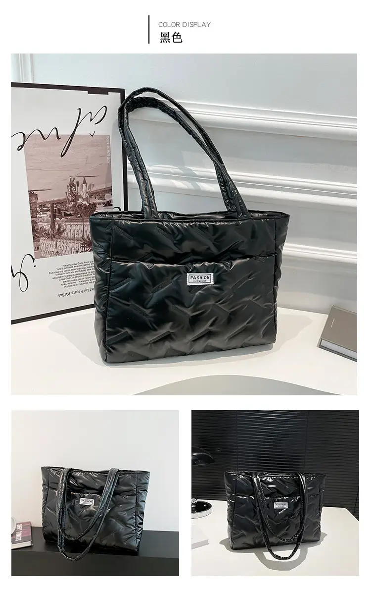 Black Padded Shoulder Bag Women Large Capacity Winter Commute — feature 16