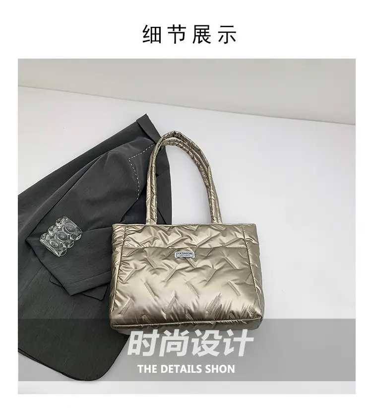 Black Padded Shoulder Bag Women Large Capacity Winter Commute — feature 2