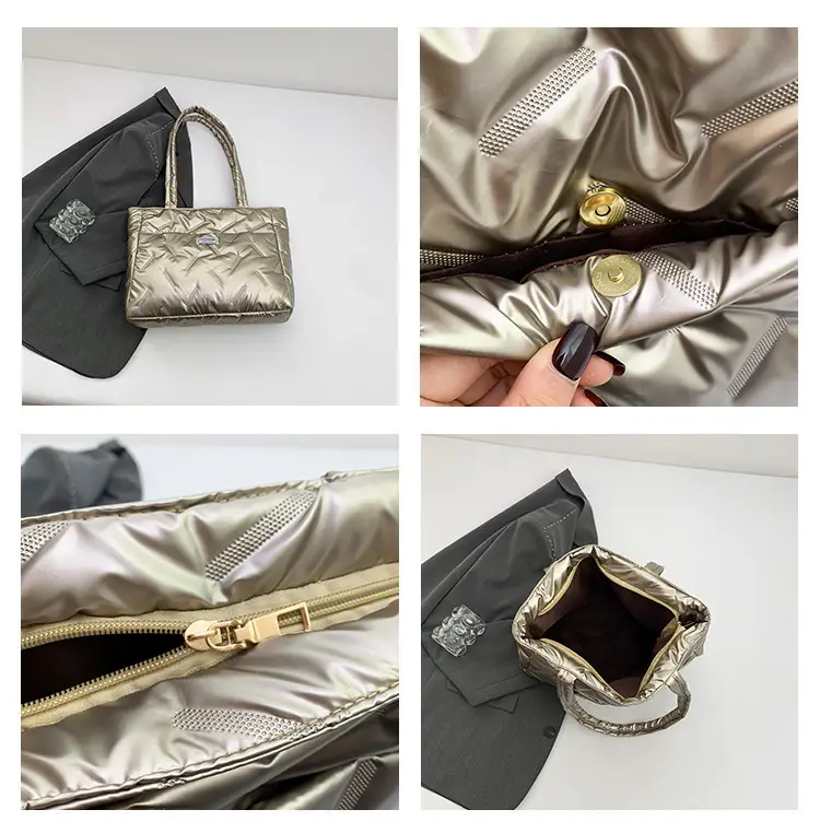 Black Padded Shoulder Bag Women Large Capacity Winter Commute — feature 7