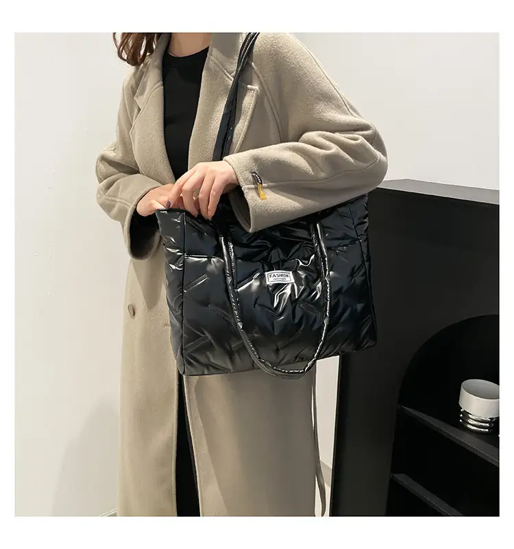Black Padded Shoulder Bag Women Large Capacity Winter Commute — feature 9