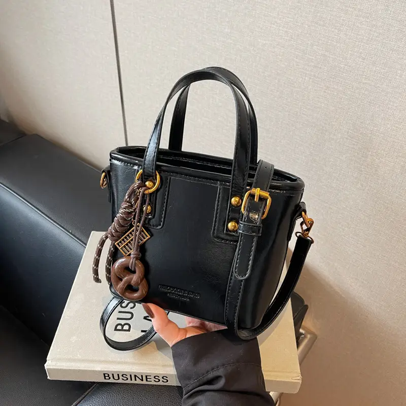 Women's Brown Leather Shoulder Bag with Chain Charm - Image 7