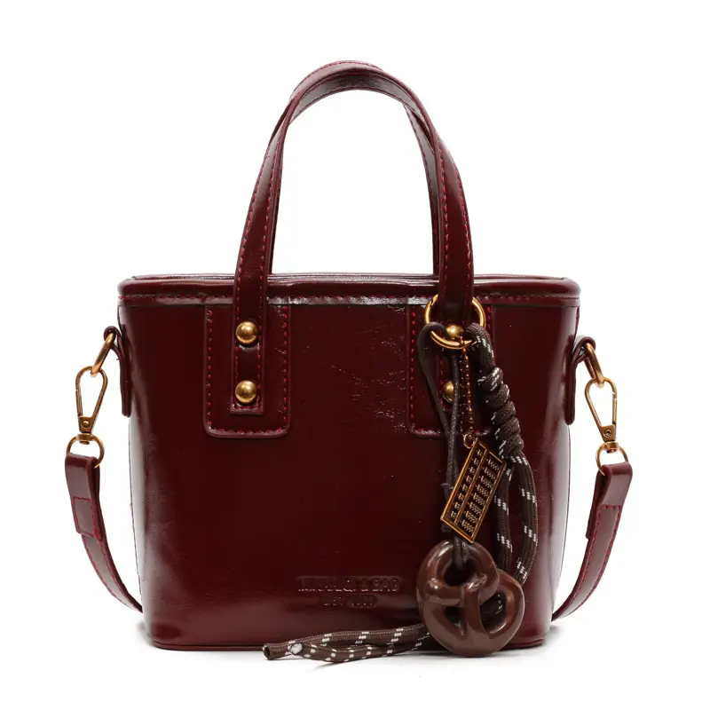 Women's Brown Leather Shoulder Bag with Chain Charm - Image 9