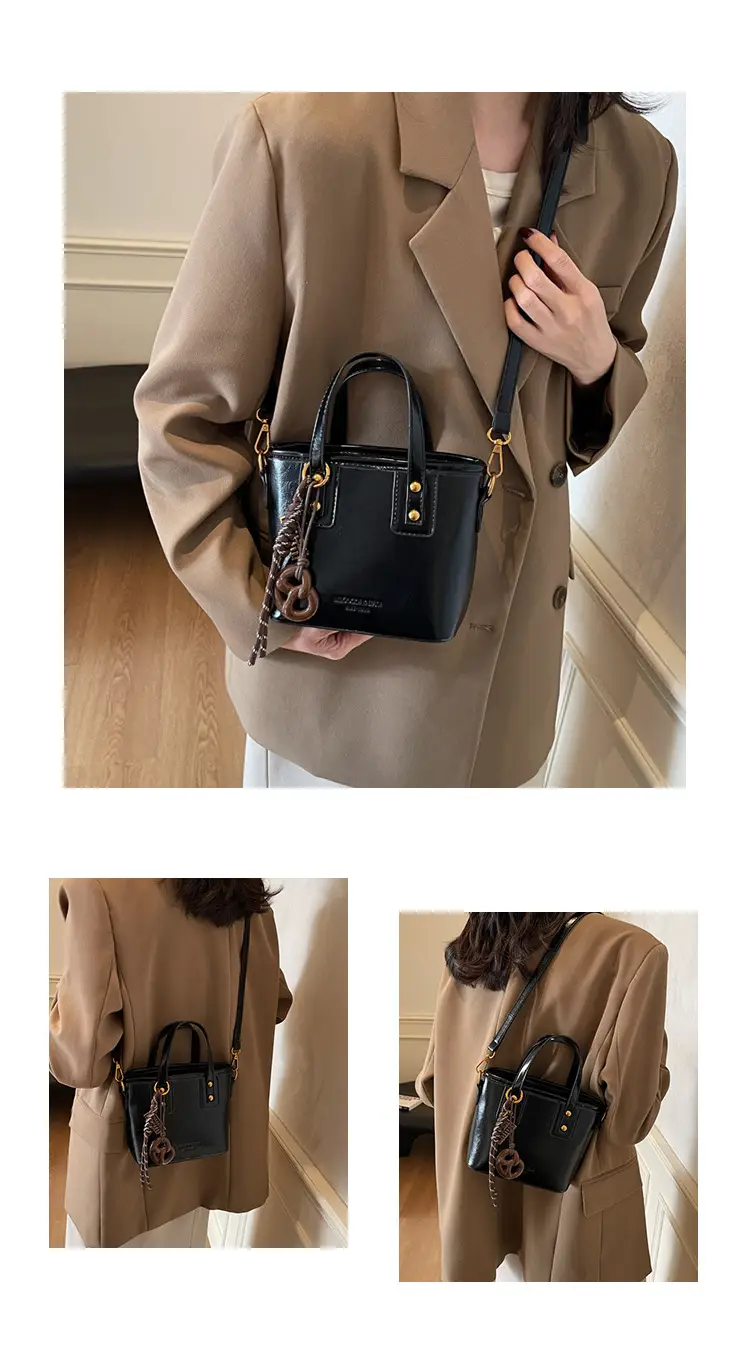 Women's Brown Leather Shoulder Bag with Chain Charm — feature 11