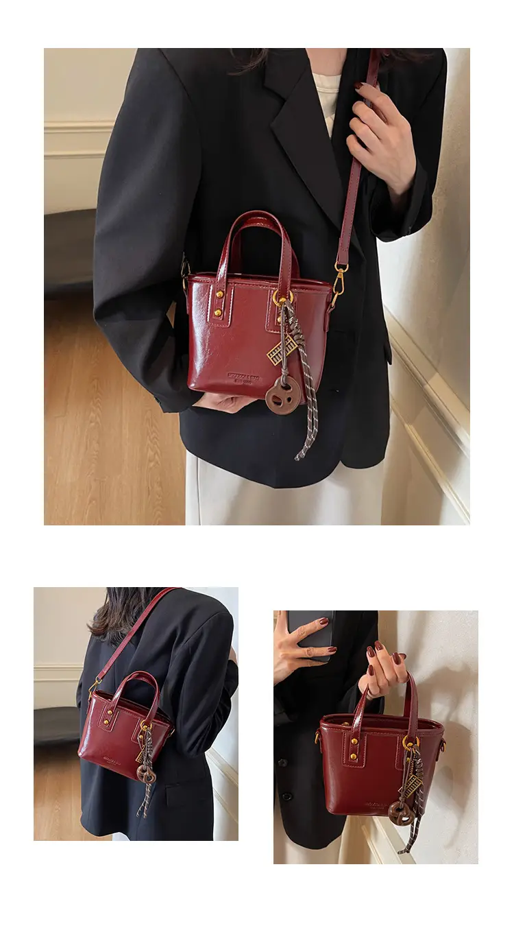 Women's Brown Leather Shoulder Bag with Chain Charm — feature 14