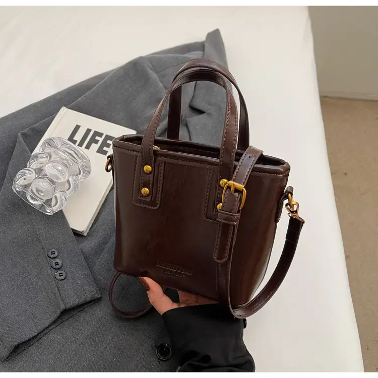 Women's Brown Leather Shoulder Bag with Chain Charm — feature 16