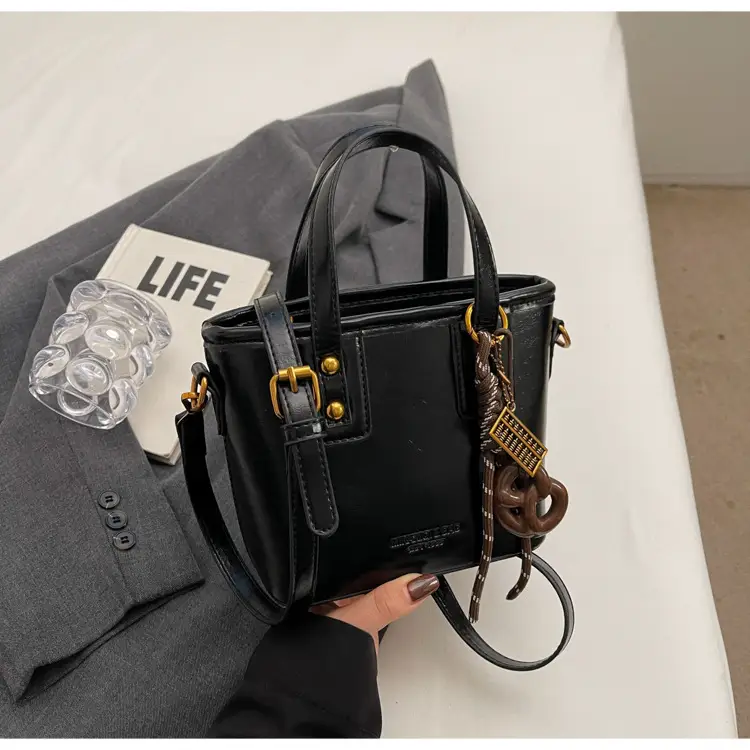 Women's Brown Leather Shoulder Bag with Chain Charm — feature 19