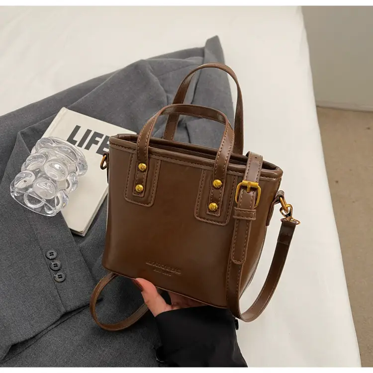 Women's Brown Leather Shoulder Bag with Chain Charm — feature 21