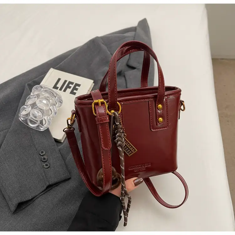 Women's Brown Leather Shoulder Bag with Chain Charm — feature 23