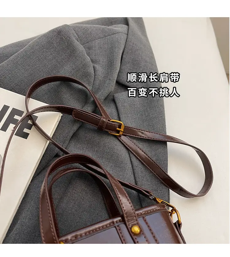 Women's Brown Leather Shoulder Bag with Chain Charm — feature 3