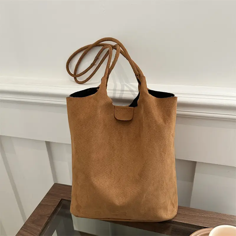 Women's Brown Bucket Bag & Zipper Pouch Set - Image 4