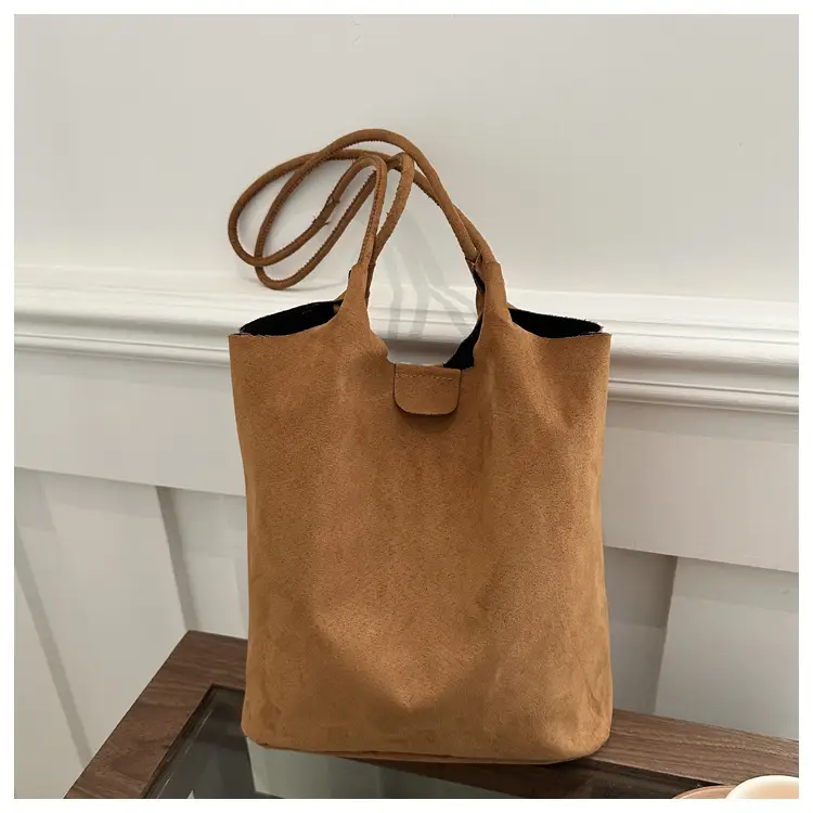 Women's Brown Bucket Bag & Zipper Pouch Set — feature 25