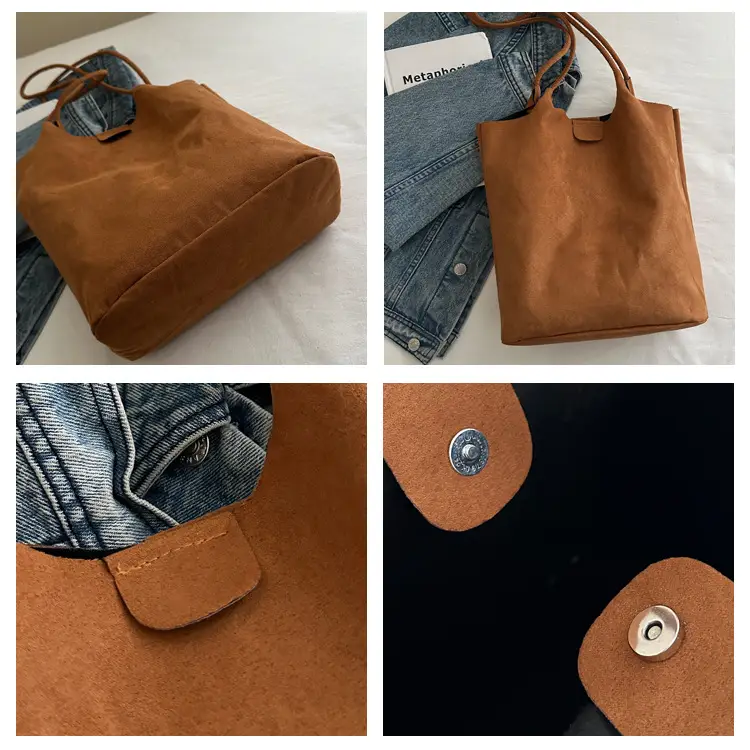 Women's Brown Bucket Bag & Zipper Pouch Set — feature 6