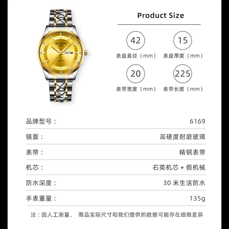 Men's Waterproof Luminous Quartz Watch 6169