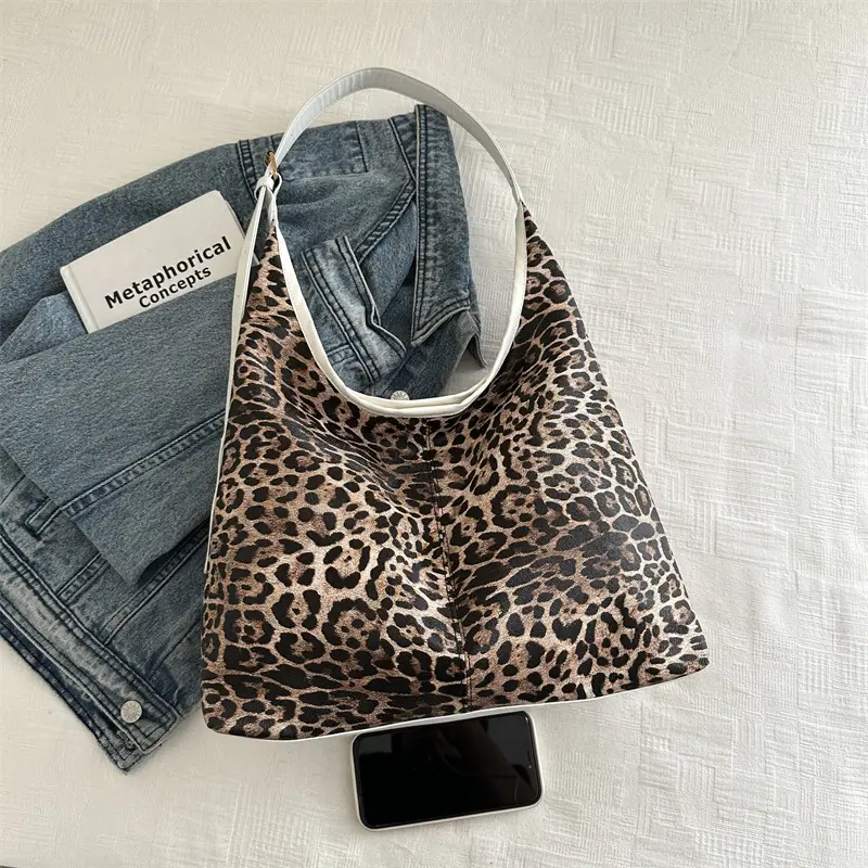 Leopard Print Women's Shoulder Tote Bag 2024 Winter - Image 5