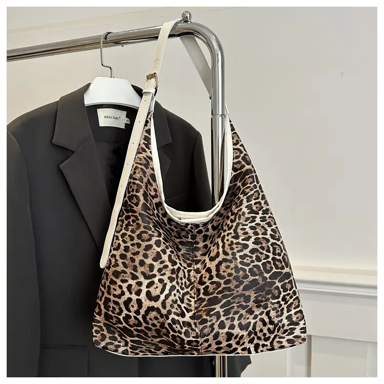 Leopard Print Women's Shoulder Tote Bag 2024 Winter - Image 3