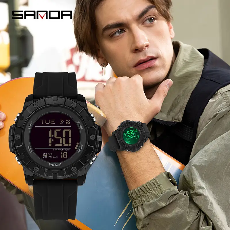 Sanda Waterproof Multi-Function Digital Watch Orange 2023
