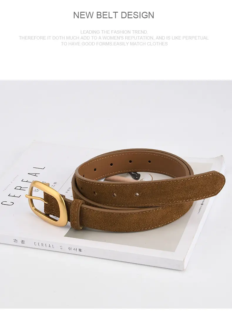 Women's Pin Buckle Cowhide Belt Frosted All-Match Jeans — feature 10