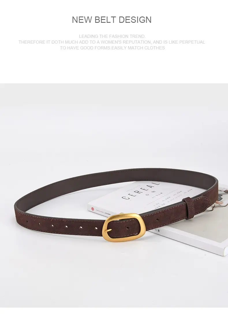 Women's Pin Buckle Cowhide Belt Frosted All-Match Jeans — feature 12