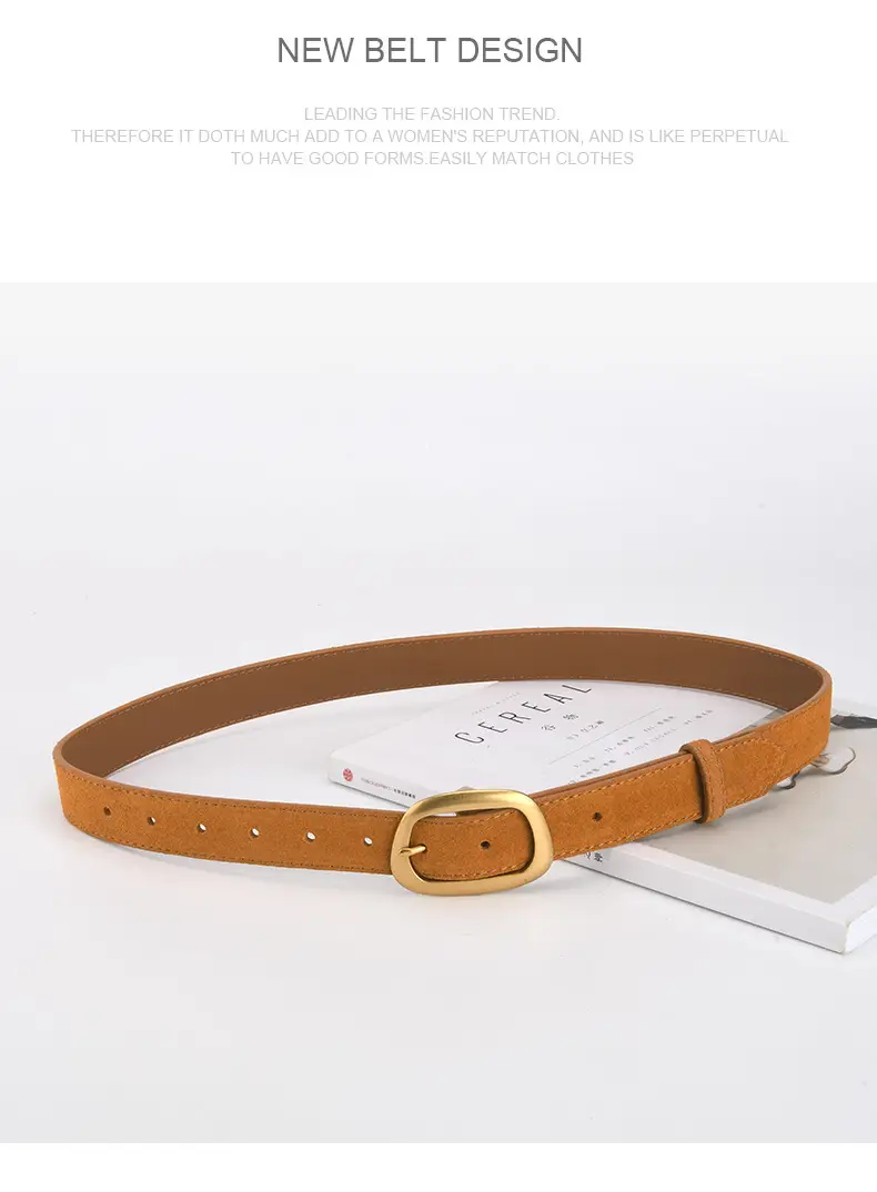 Women's Pin Buckle Cowhide Belt Frosted All-Match Jeans — feature 14