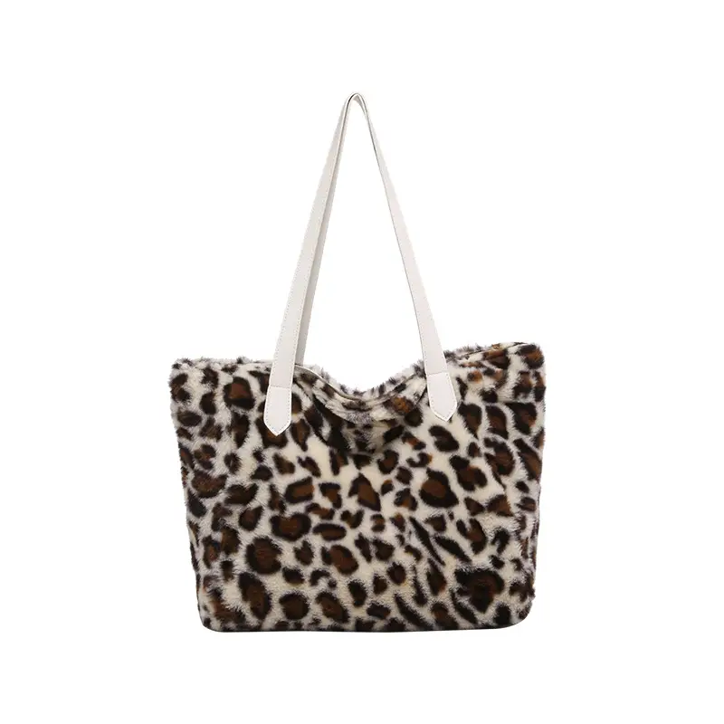 Leopard Print Plush Tote Bag Women 2024 New Arrival - Image 2