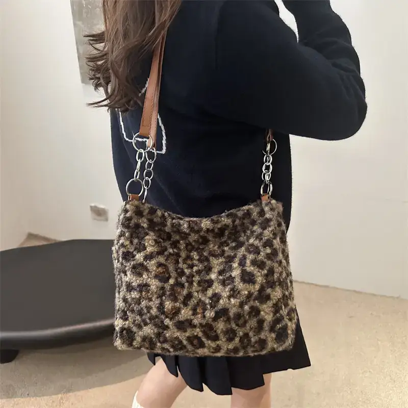 Women Leopard Print Shoulder Bag Large Capacity 2024 Winter - Image 6