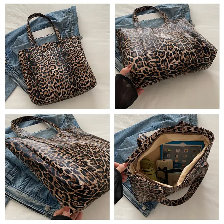 Leopard Print Women's Large Tote Bag with Handles — feature 7