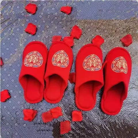 Wedding Red Hi Slippers Wedding Wedding Accompanying Couple Indoor Cotton Slippers for Bride and Groom Autumn and Winter Cotton Slippers — feature 6