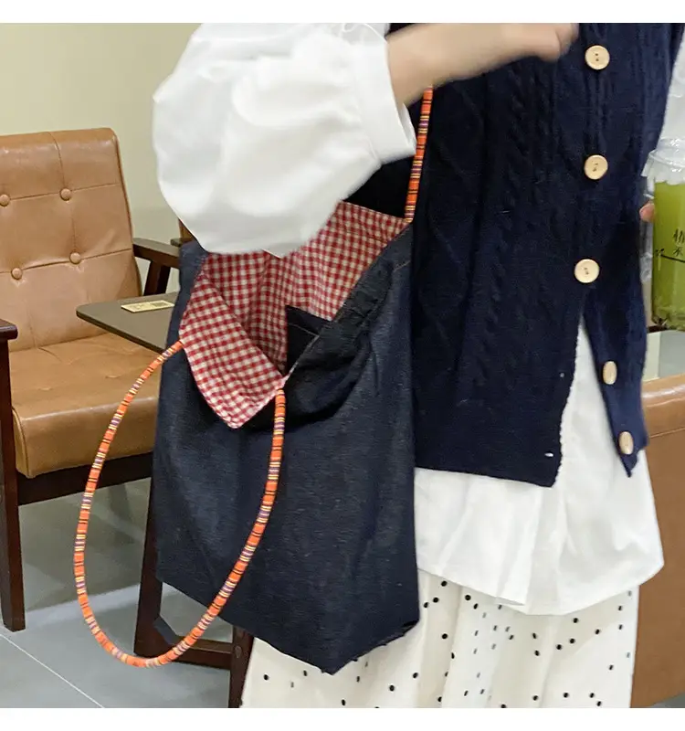 American Retro Denim Shoulder Bag Large Capacity Dual-Use Tote — feature 15