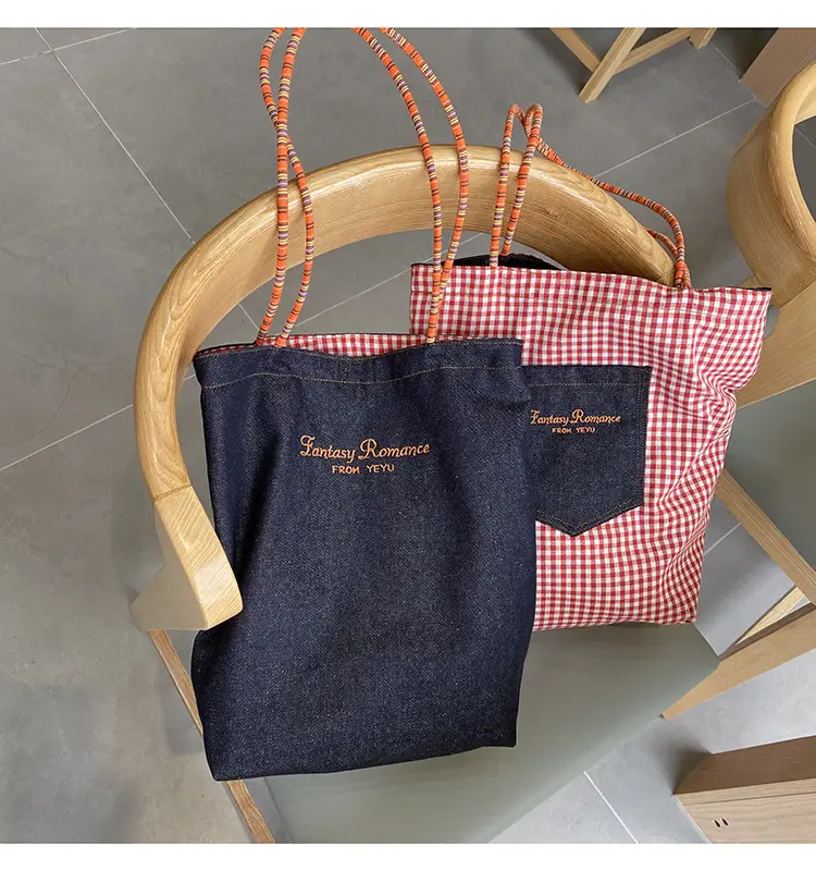American Retro Denim Shoulder Bag Large Capacity Dual-Use Tote — feature 16