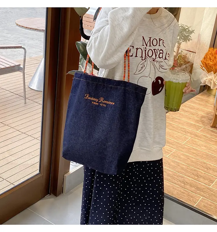American Retro Denim Shoulder Bag Large Capacity Dual-Use Tote — feature 21