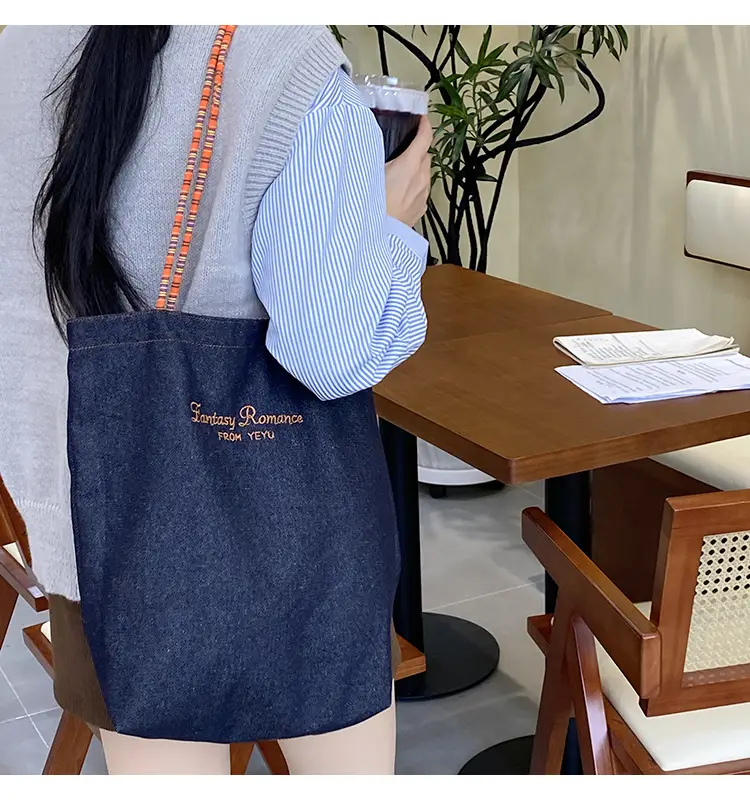 American Retro Denim Shoulder Bag Large Capacity Dual-Use Tote — feature 25
