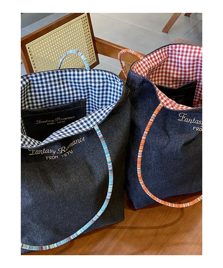 American Retro Denim Shoulder Bag Large Capacity Dual-Use Tote — feature 30
