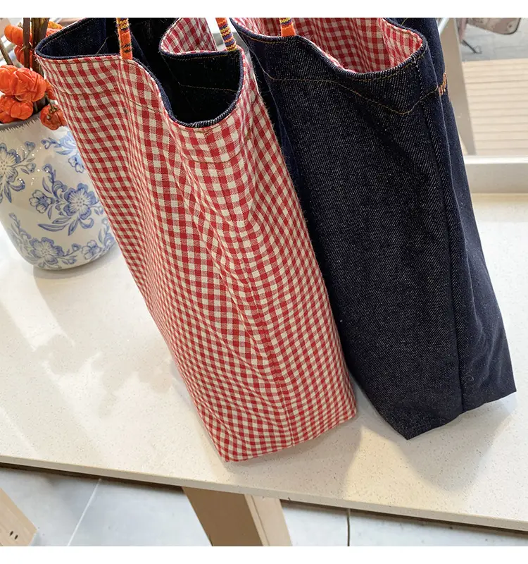 American Retro Denim Shoulder Bag Large Capacity Dual-Use Tote — feature 8