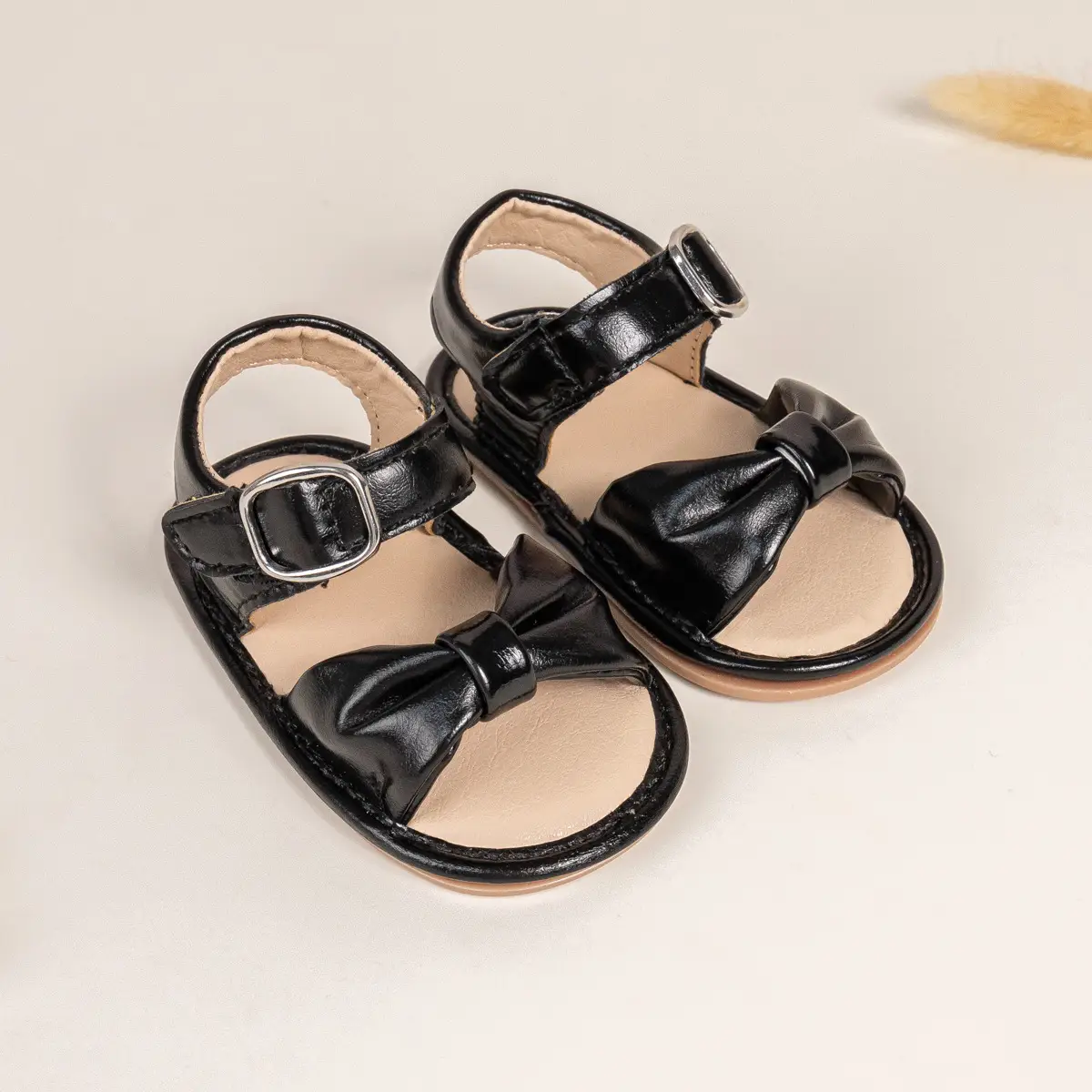 Brown Bow Baby Sandals with Velcro Buckle