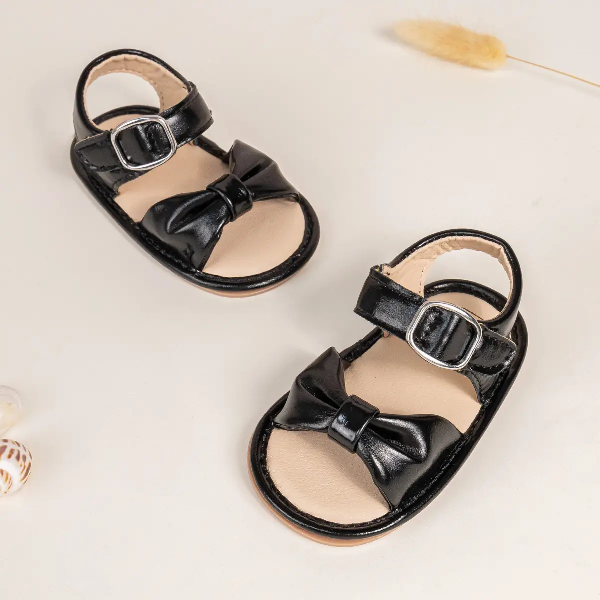 Brown Bow Baby Sandals with Velcro Buckle — feature 11