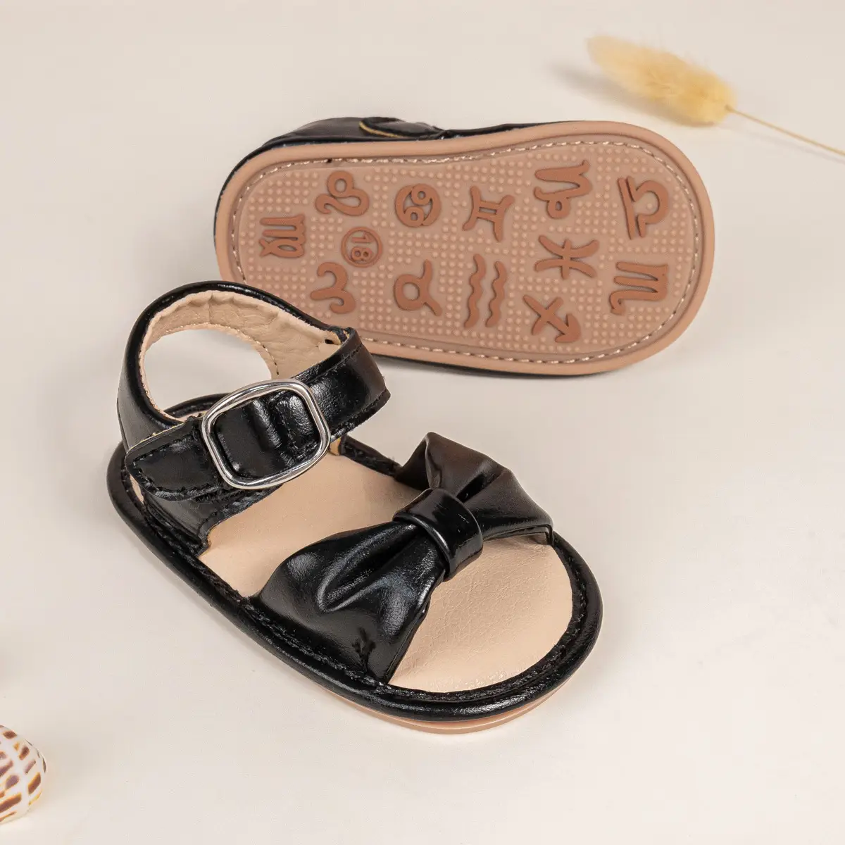 Brown Bow Baby Sandals with Velcro Buckle — feature 13