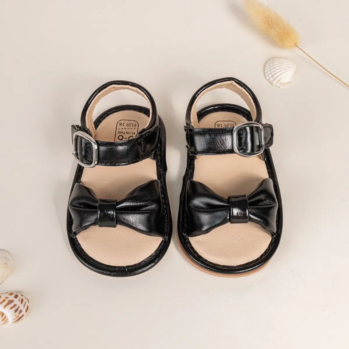 Brown Bow Baby Sandals with Velcro Buckle — feature 14