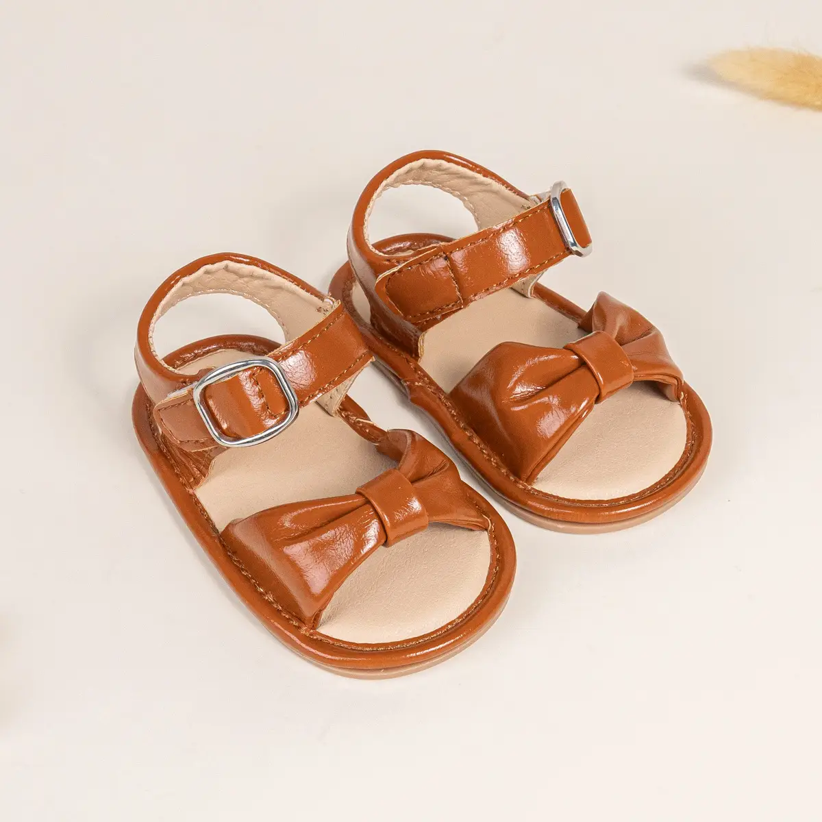 Brown Bow Baby Sandals with Velcro Buckle — feature 17