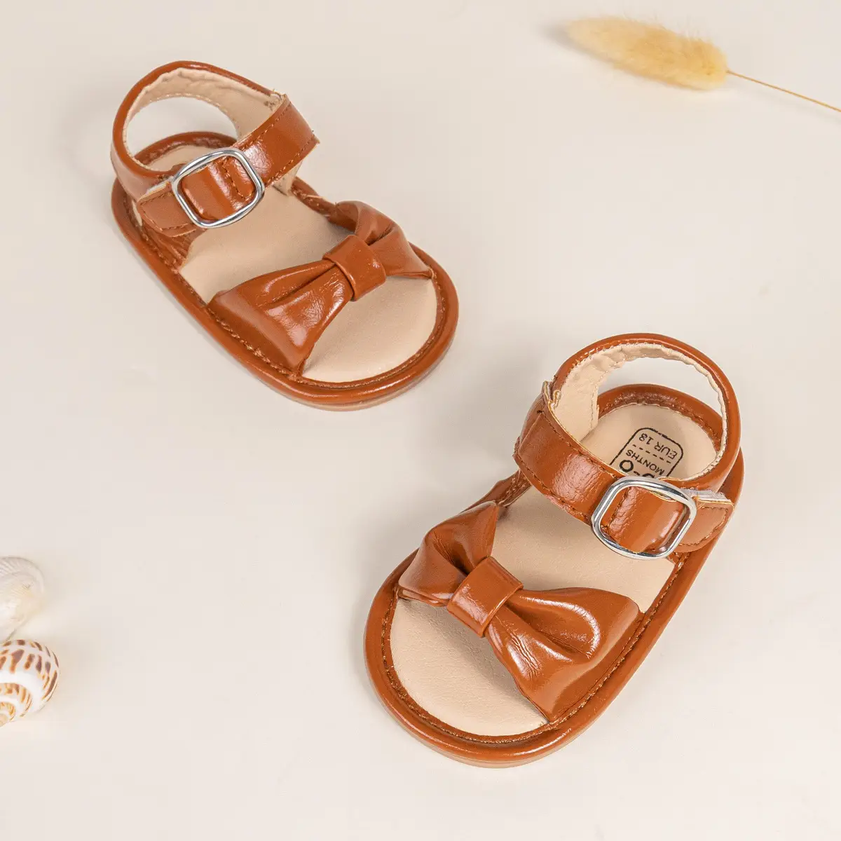 Brown Bow Baby Sandals with Velcro Buckle — feature 18