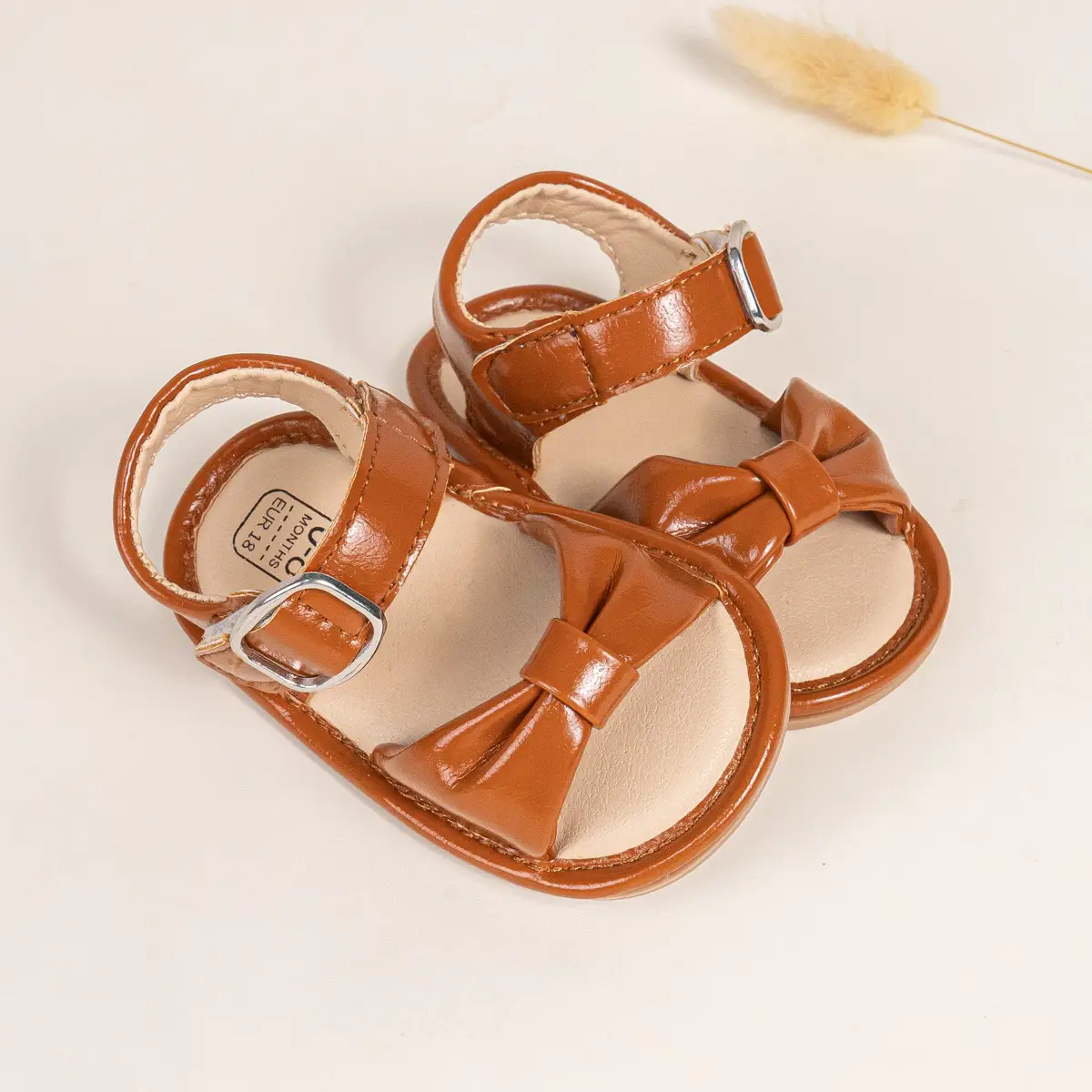 Brown Bow Baby Sandals with Velcro Buckle — feature 19