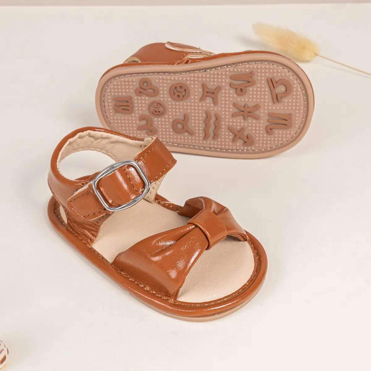 Brown Bow Baby Sandals with Velcro Buckle — feature 20
