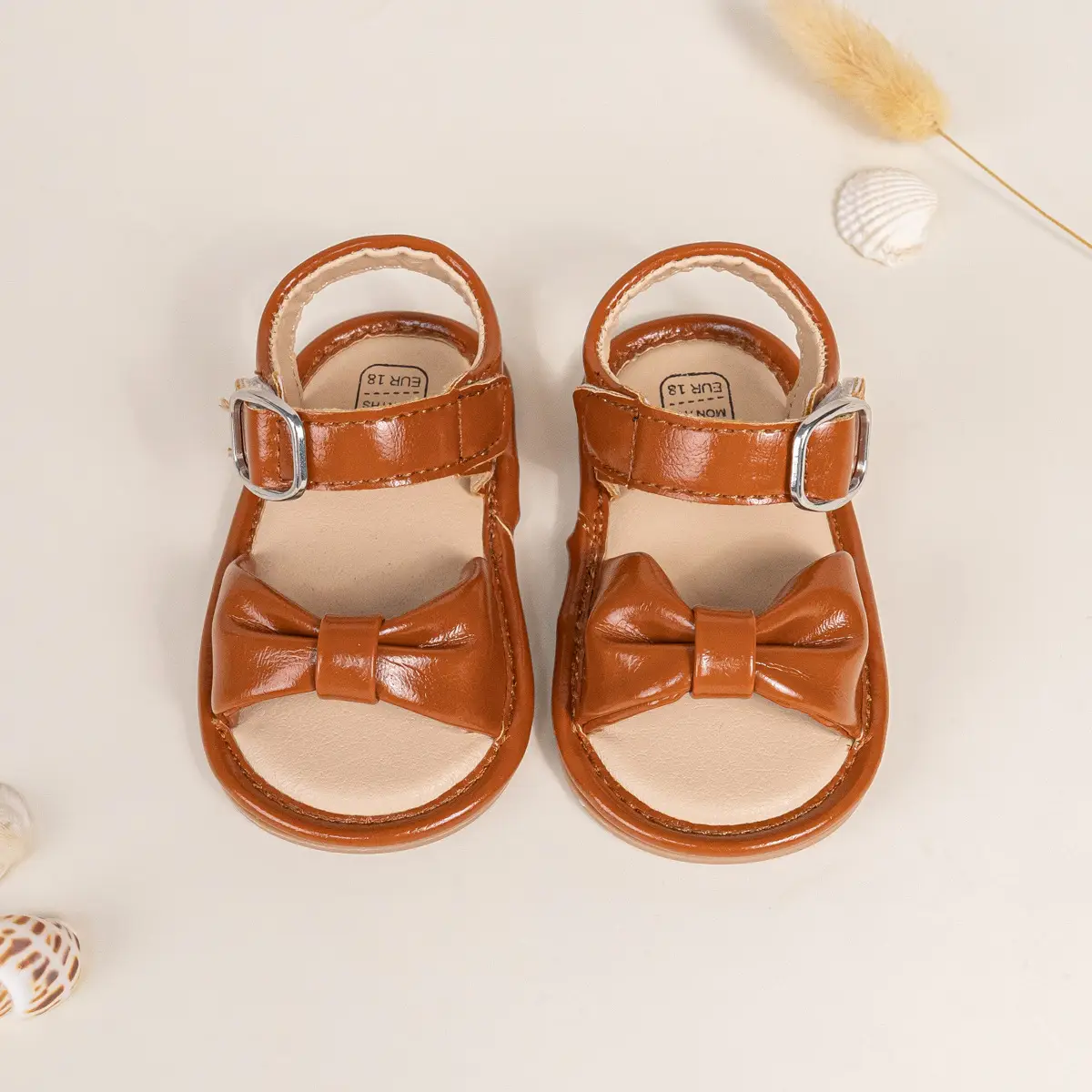 Brown Bow Baby Sandals with Velcro Buckle — feature 21