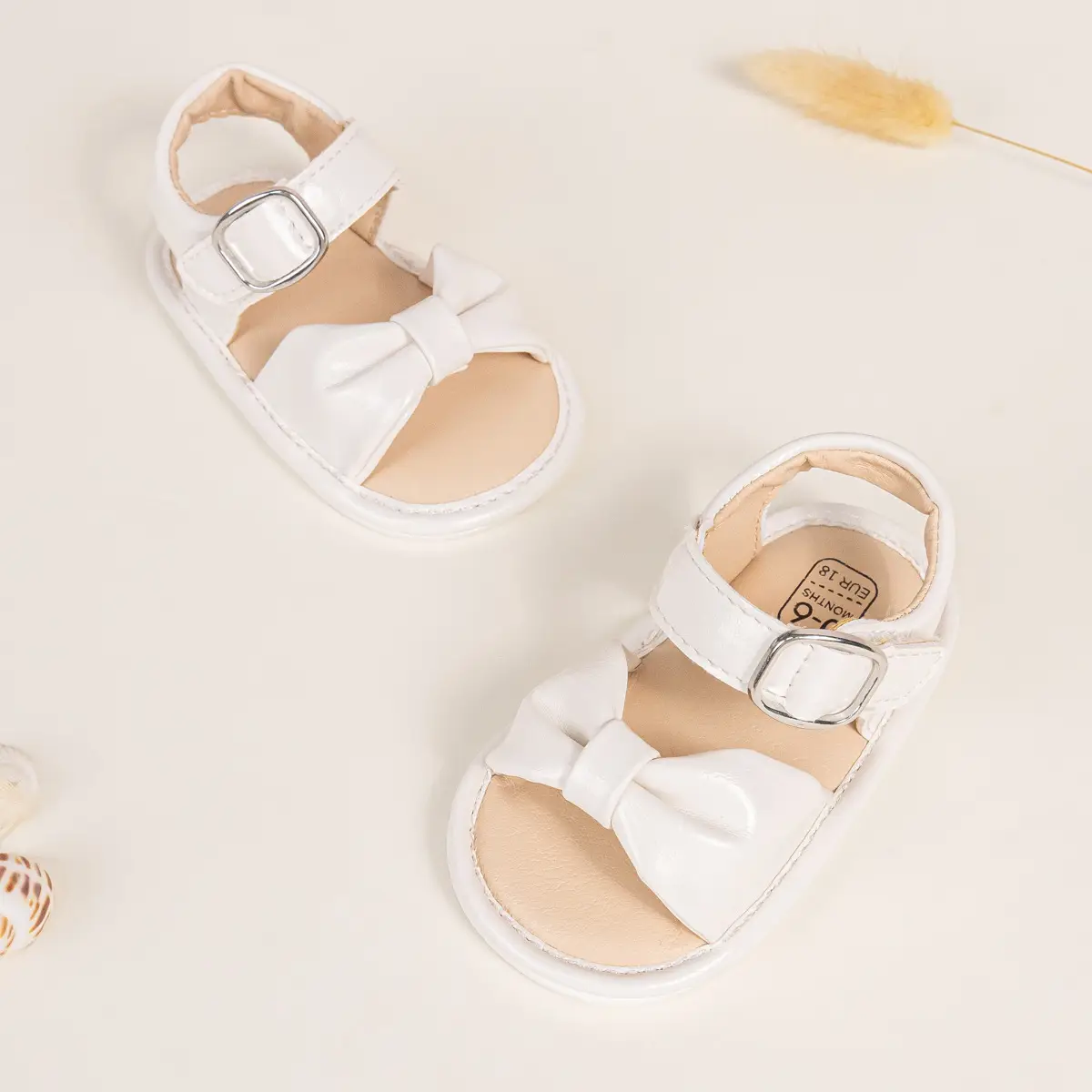 Brown Bow Baby Sandals with Velcro Buckle — feature 5