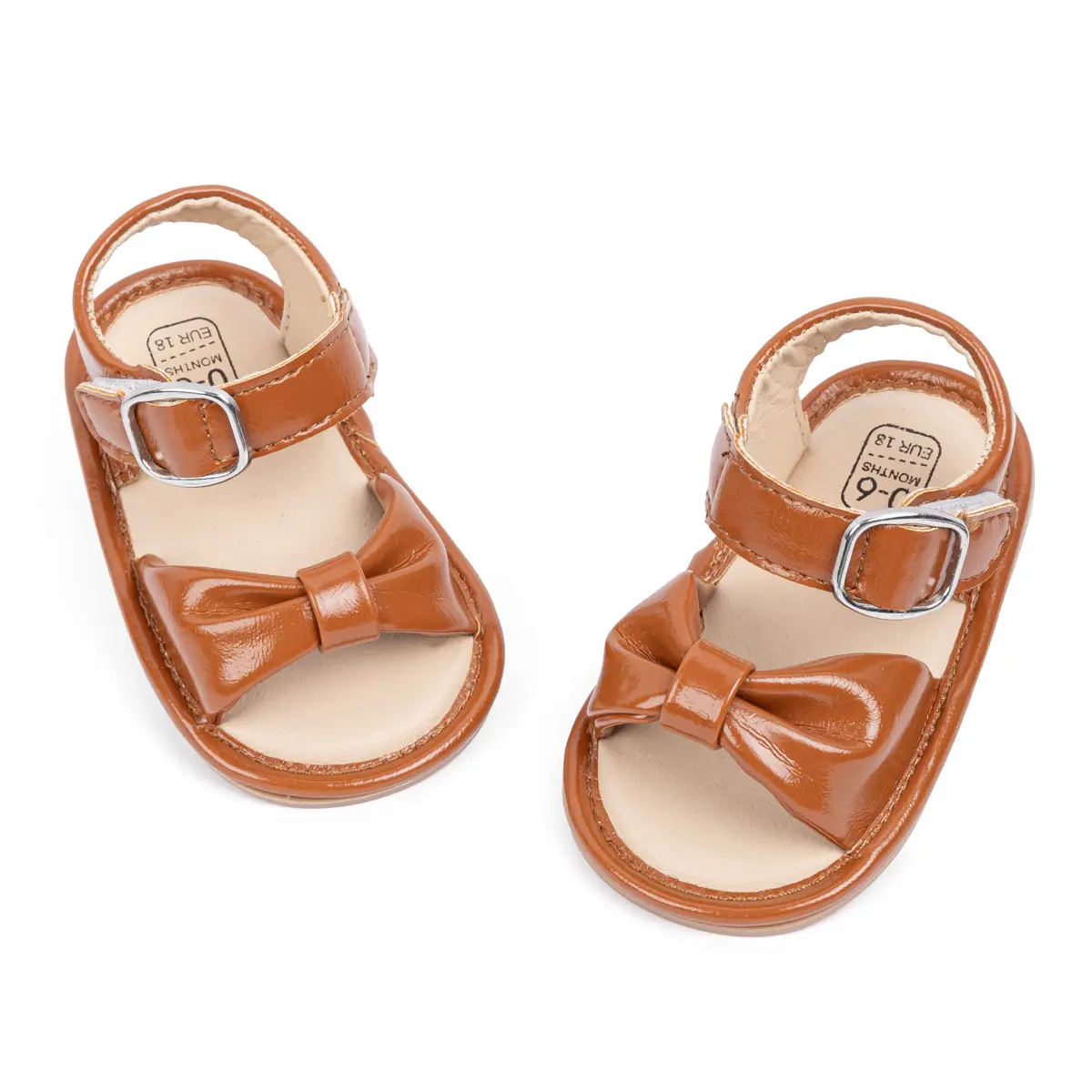 Brown Bow Baby Sandals with Velcro Buckle