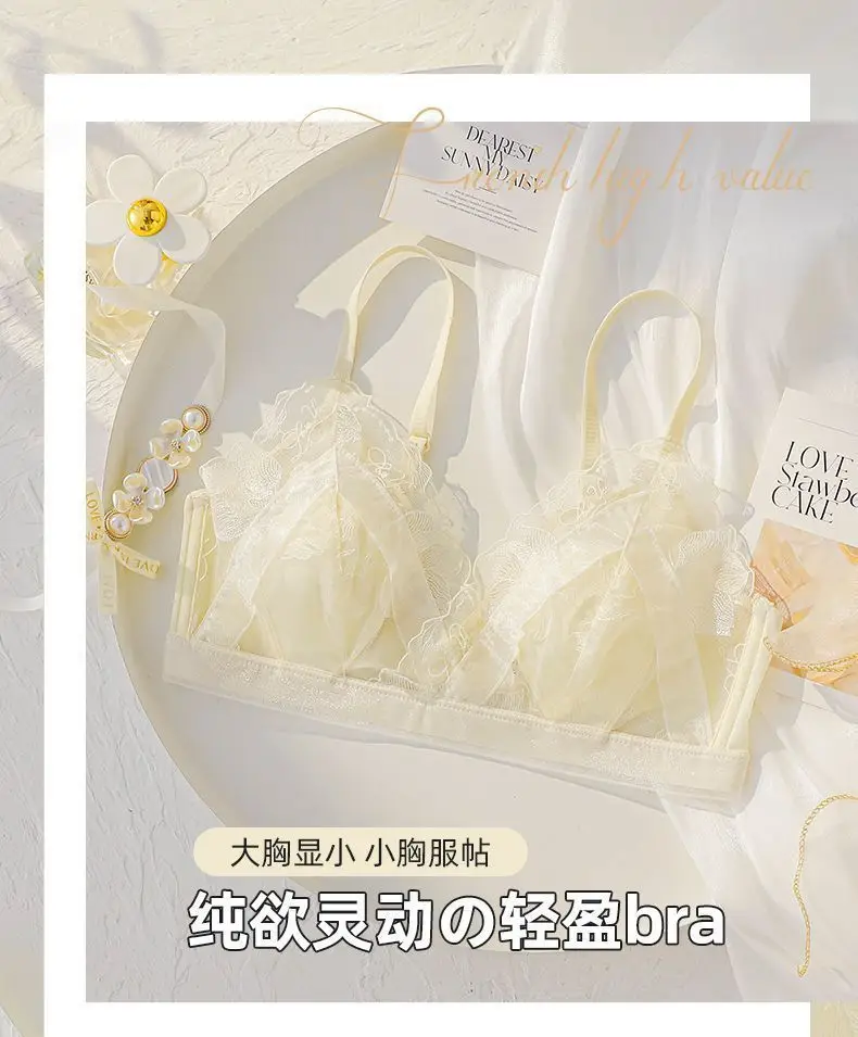 French-Style Lingerie for Girls with Large Busts, Summer Ultra-Thin Lace Bra, Wireless Bra, Lightweight and Breathable Bra — feature 1