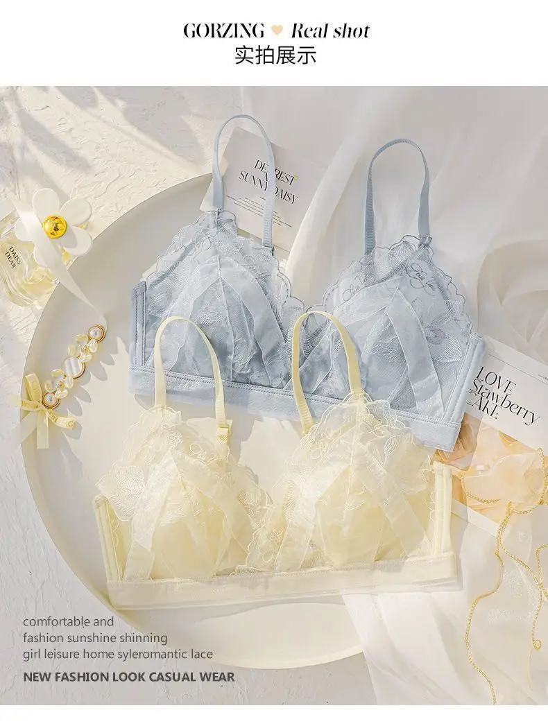 French-Style Lingerie for Girls with Large Busts, Summer Ultra-Thin Lace Bra, Wireless Bra, Lightweight and Breathable Bra — feature 13