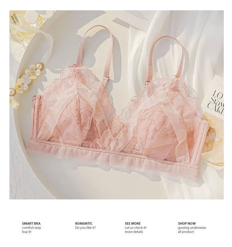 French-Style Lingerie for Girls with Large Busts, Summer Ultra-Thin Lace Bra, Wireless Bra, Lightweight and Breathable Bra — feature 14